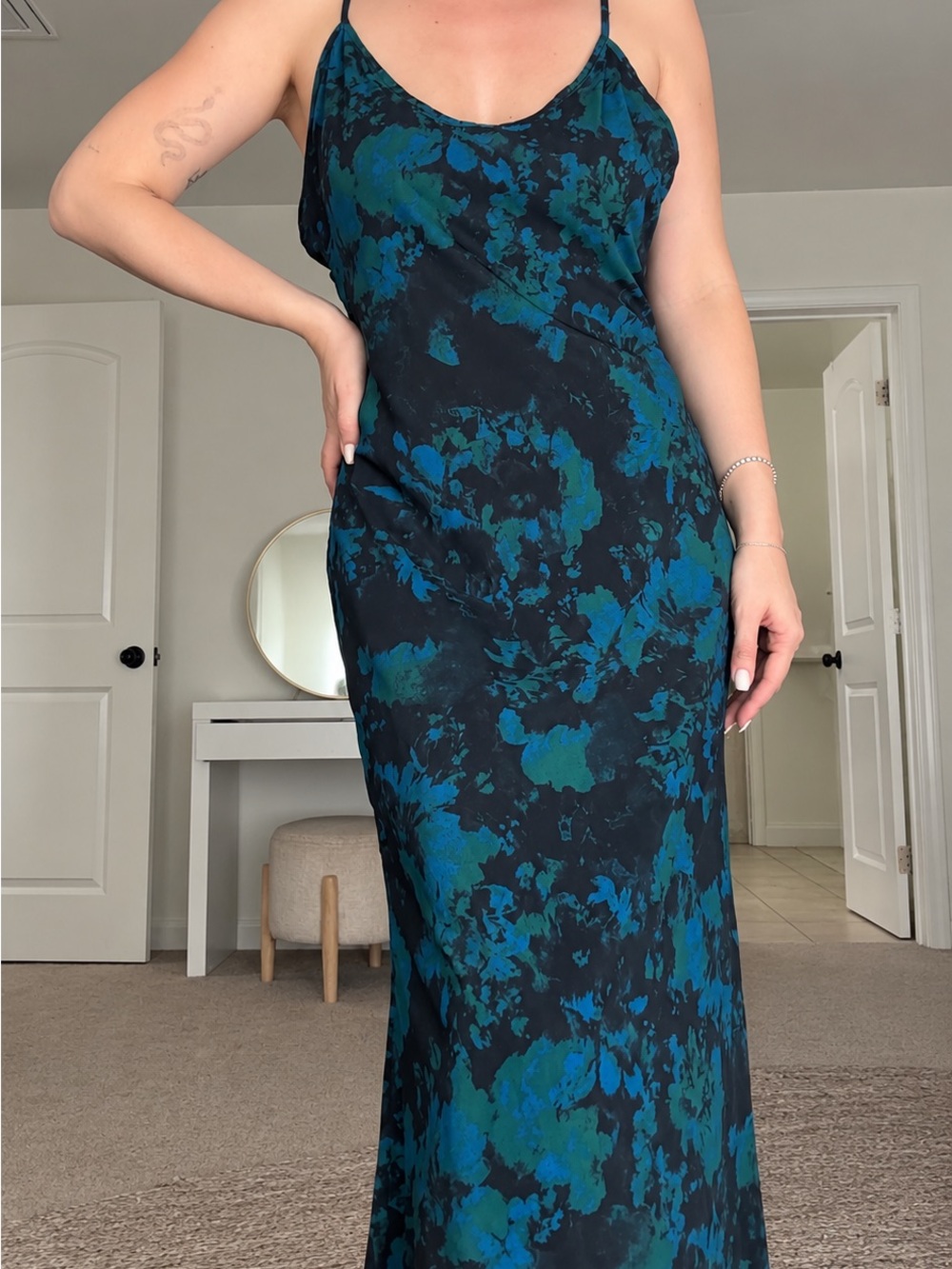 Showpo Teal & Black Floral Slip Dress - Women